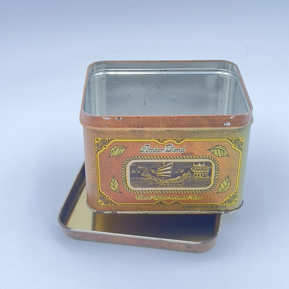 Cheinco Tin Tea‎ Canister  Tea Retro 70s 80s Lid Amber Blend Brass